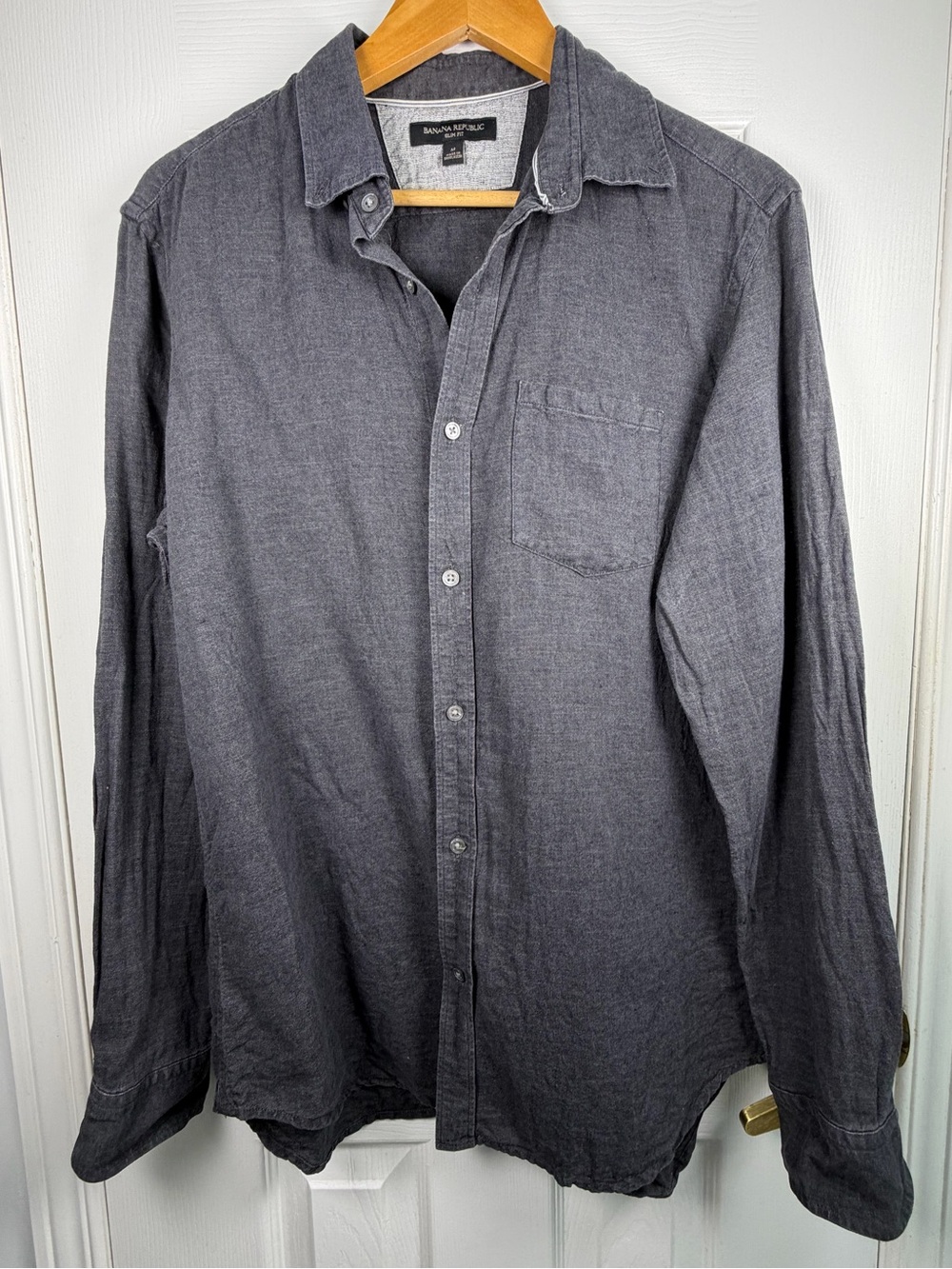 Banana Republic Men's M Linen Cotton Shirt Charcoal Button Down Quiet Luxury